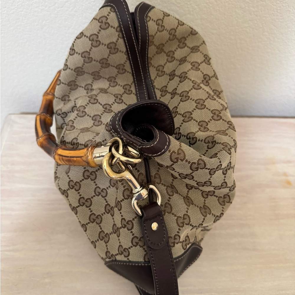 Gucci Monogram Medium Peggy Bamboo Top Handle Bag Dark Brown  EUC - Picture 3 of 7